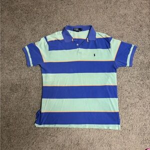 Vintage Ralph Lauren Blue and Mint Striped Polo Shirt